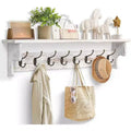 Bekrvio 35.8'' Wood Coat Rack Wall Mount with Shelf - White Farmhouse Rustic Coat Hooks for Entryway, Bathroom, Kitchen, Bedroom