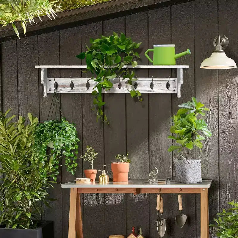 35.8'' Wood Coat Rack Wall Mount with Shelf - White Farmhouse Rustic Coat Hooks for Entryway, Bathroom, Kitchen, Bedroom