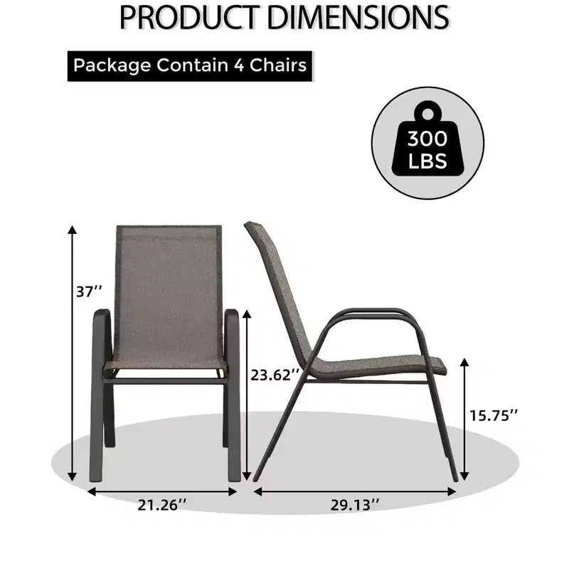 Patio Chairs Set of 4, Outdoor Stackable Dining Chairs for All Weather, Breathable Garden Outdoor Furniture for Backyard