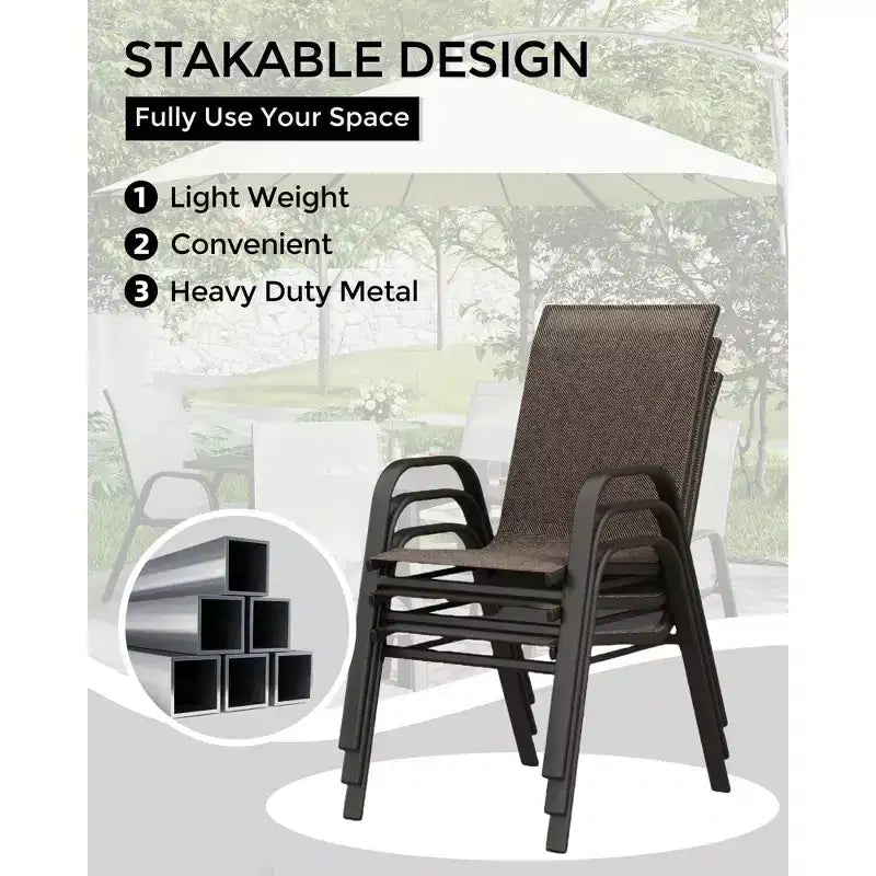 Patio Chairs Set of 4, Outdoor Stackable Dining Chairs for All Weather, Breathable Garden Outdoor Furniture for Backyard