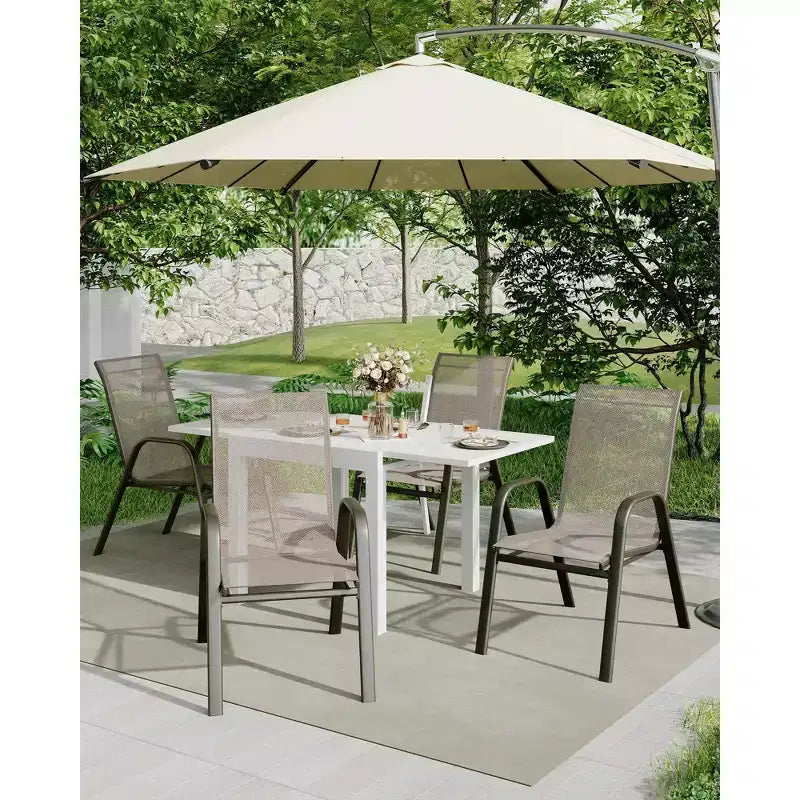 Patio Chairs Set of 4, Outdoor Stackable Dining Chairs for All Weather, Breathable Garden Outdoor Furniture for Backyard