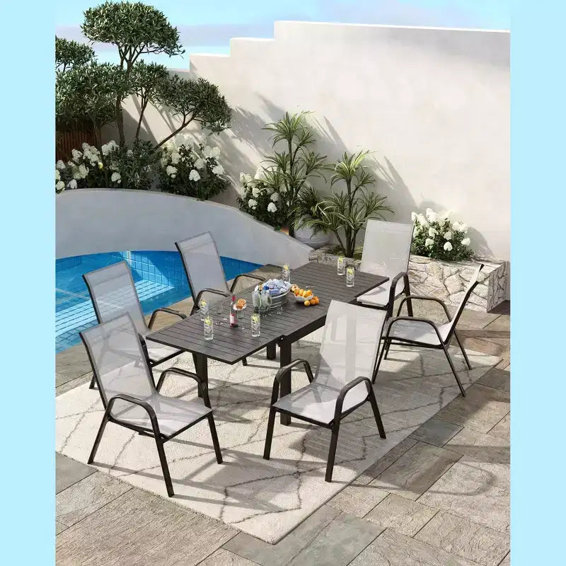 Patio Chairs Set of 4, Outdoor Stackable Dining Chairs for All Weather, Breathable Garden Outdoor Furniture for Backyard