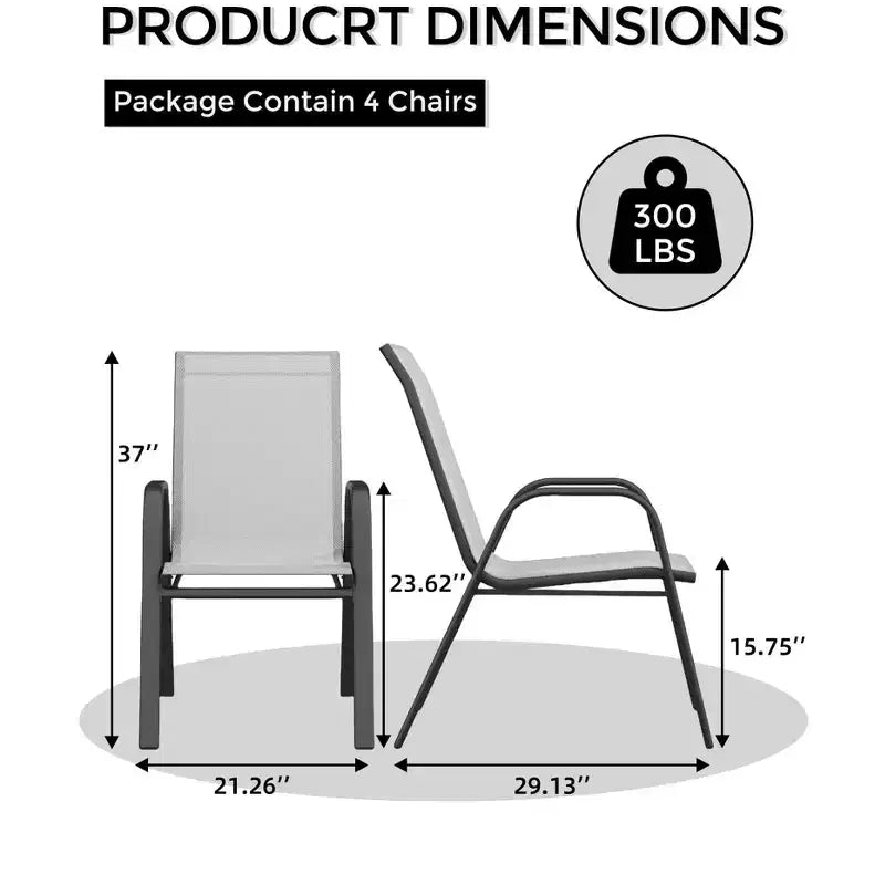 Patio Chairs Set of 4, Outdoor Stackable Dining Chairs for All Weather, Breathable Garden Outdoor Furniture for Backyard