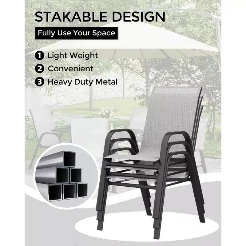 Patio Chairs Set of 4, Outdoor Stackable Dining Chairs for All Weather, Breathable Garden Outdoor Furniture for Backyard