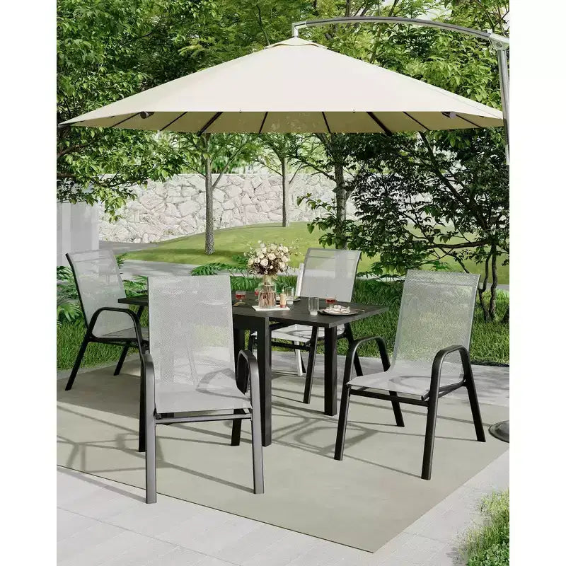 Patio Chairs Set of 4, Outdoor Stackable Dining Chairs for All Weather, Breathable Garden Outdoor Furniture for Backyard