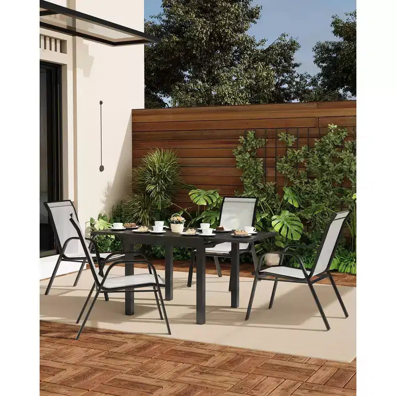 Patio Chairs Set of 4, Outdoor Stackable Dining Chairs for All Weather, Breathable Garden Outdoor Furniture for Backyard