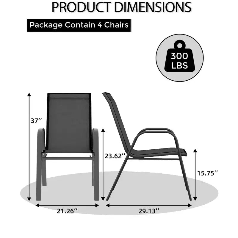Patio Chairs Set of 4, Outdoor Stackable Dining Chairs for All Weather, Breathable Garden Outdoor Furniture for Backyard
