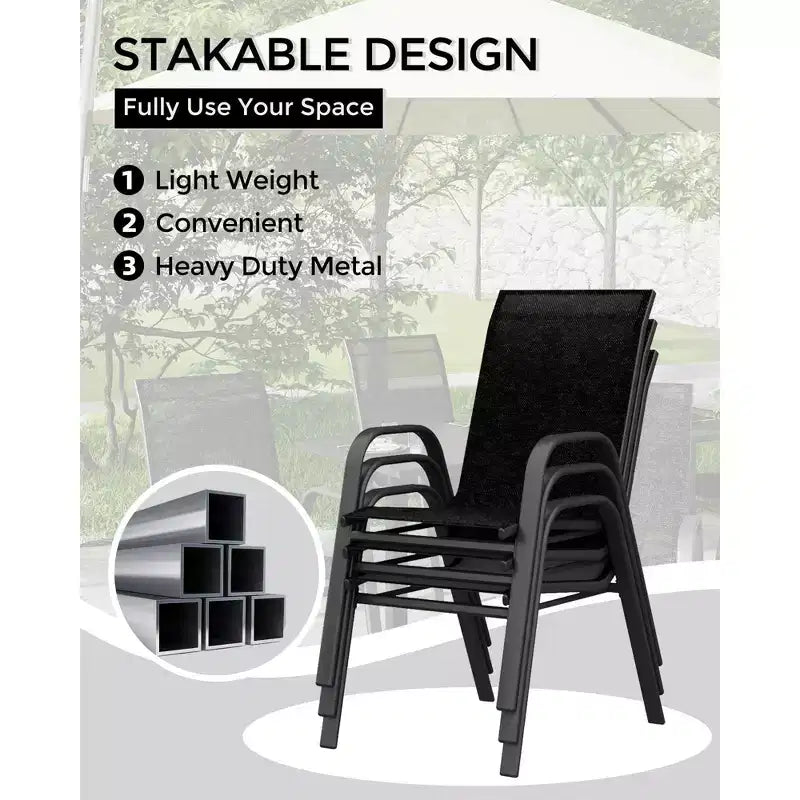 Patio Chairs Set of 4, Outdoor Stackable Dining Chairs for All Weather, Breathable Garden Outdoor Furniture for Backyard