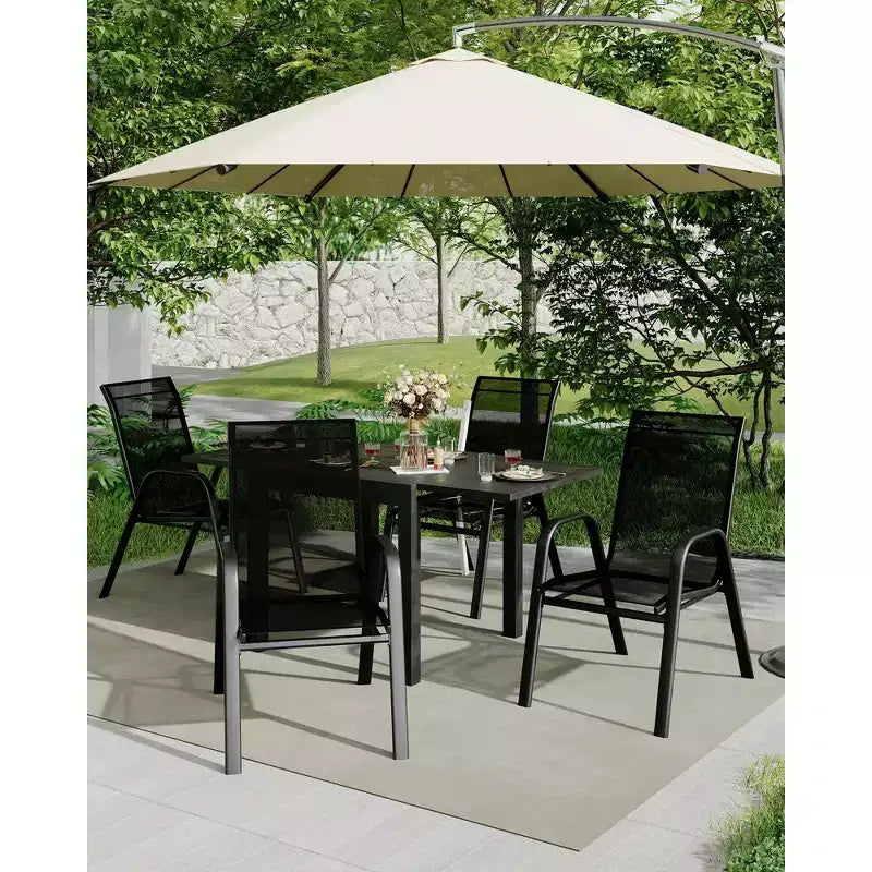 Patio Chairs Set of 4, Outdoor Stackable Dining Chairs for All Weather, Breathable Garden Outdoor Furniture for Backyard