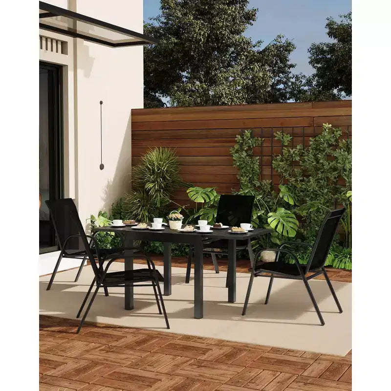 Patio Chairs Set of 4, Outdoor Stackable Dining Chairs for All Weather, Breathable Garden Outdoor Furniture for Backyard