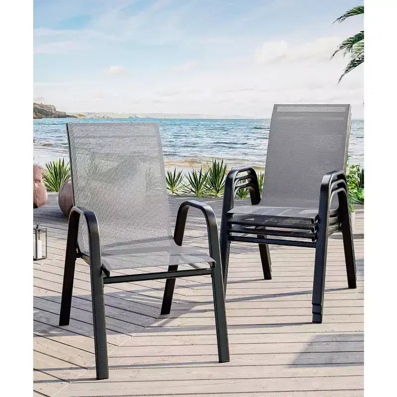 Patio Chairs Set of 4, Outdoor Stackable Dining Chairs for All Weather, Breathable Garden Outdoor Furniture for Backyard