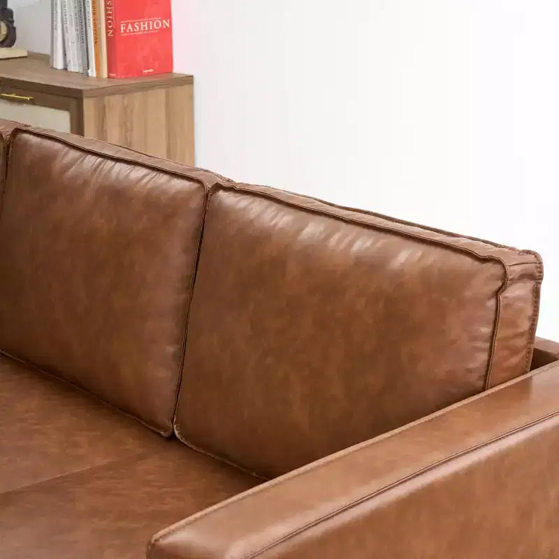 Brown Leather Sofa, 83 Mid-Century Modern Couch, 3-Seater Sofa with Armrests and Comfy Cushions, Pu Deep Seat Sofas for Living Room, Bedroom, Office