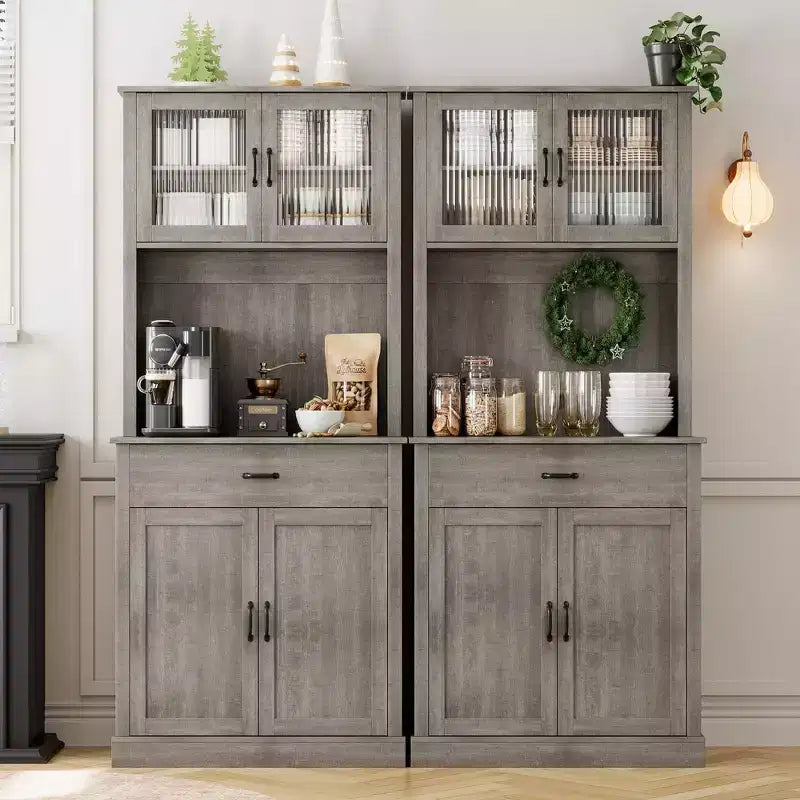 Kitchen Pantry Cabinet with Microwave Stand, 71Freestanding Tall Kitchen Cabinet with Doors and Shelves for Dining Room