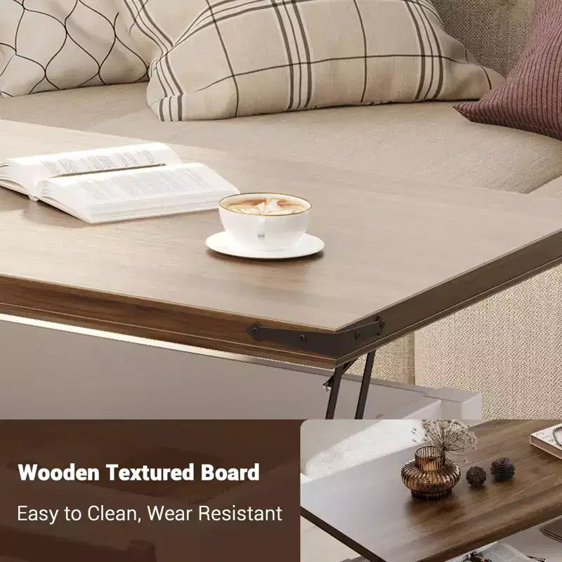 Coffee Table with Lifting Top, Farmhouse Center Table W/Sliding Barn Door & Hidden Storage for Living Room