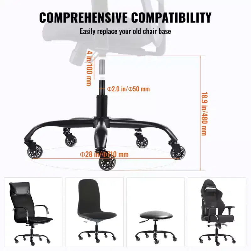 Office Chair Base Replacement, 28, 2500 lbs Static Load Capacity, Heavy Duty Universal Computer Desk Chair Stool Base Part, Black