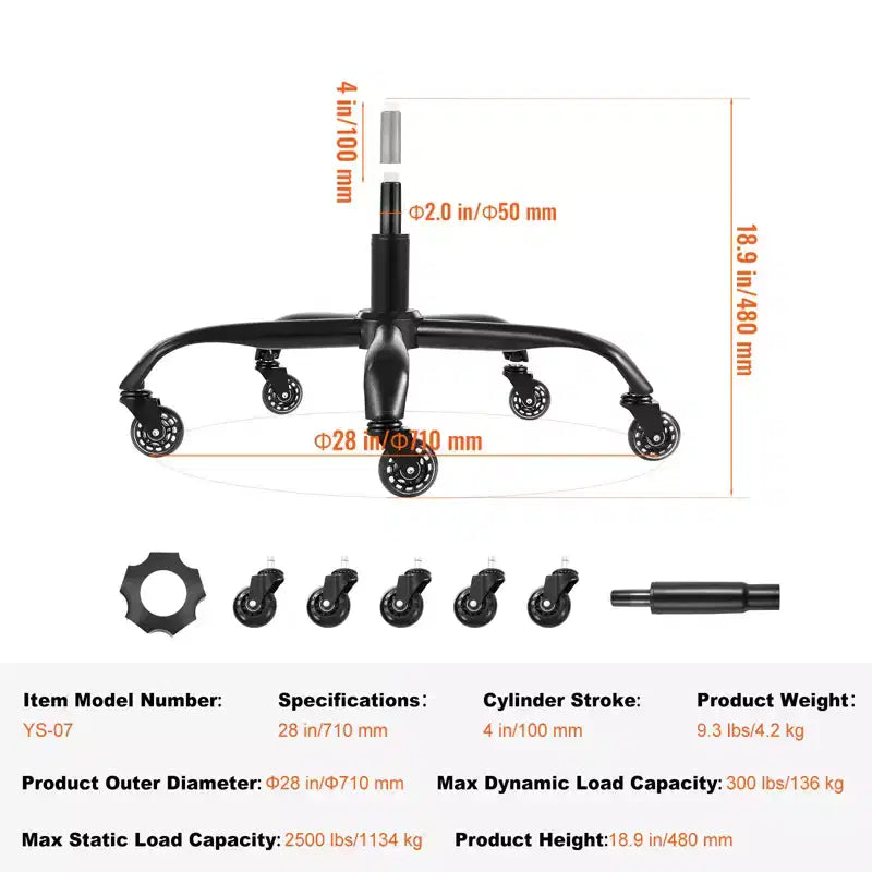 Office Chair Base Replacement, 28, 2500 lbs Static Load Capacity, Heavy Duty Universal Computer Desk Chair Stool Base Part, Black