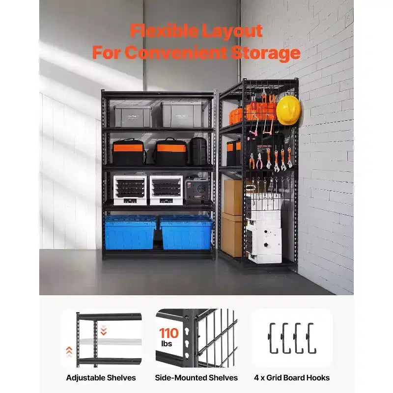 Storage Shelves, 3000 lbs, 5 Tier Heavy Duty Garage Shelving, 20 D x 48 W x 72 H Adjustable Metal Shelves, Black