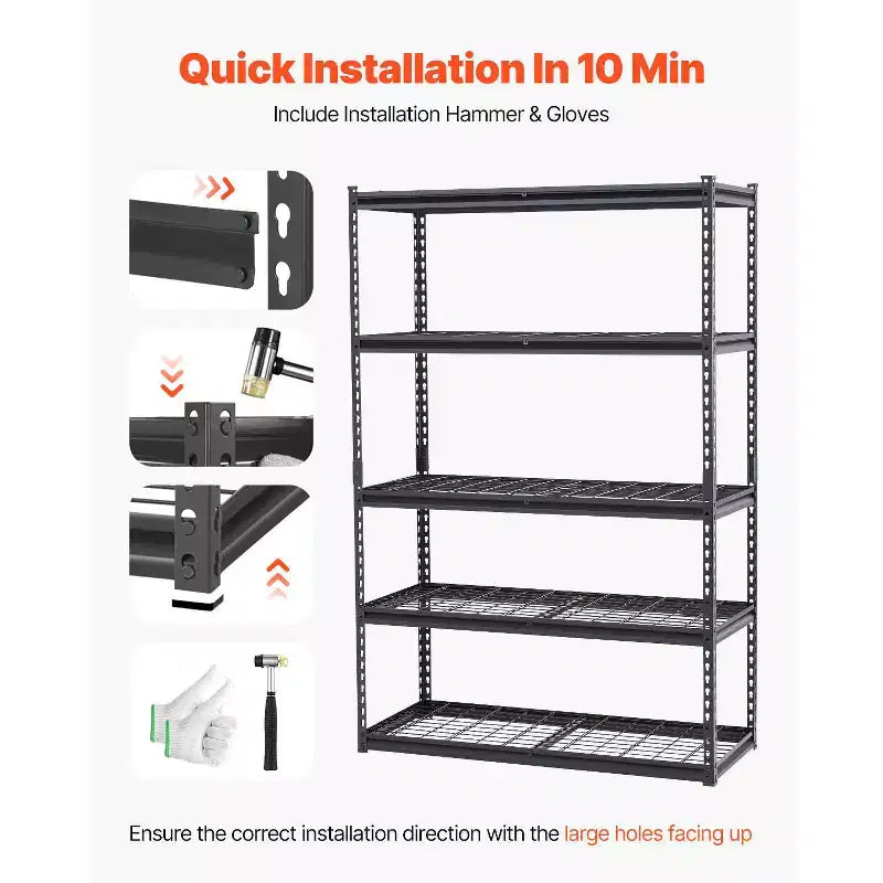 Storage Shelves, 3000 lbs, 5 Tier Heavy Duty Garage Shelving, 20 D x 48 W x 72 H Adjustable Metal Shelves, Black