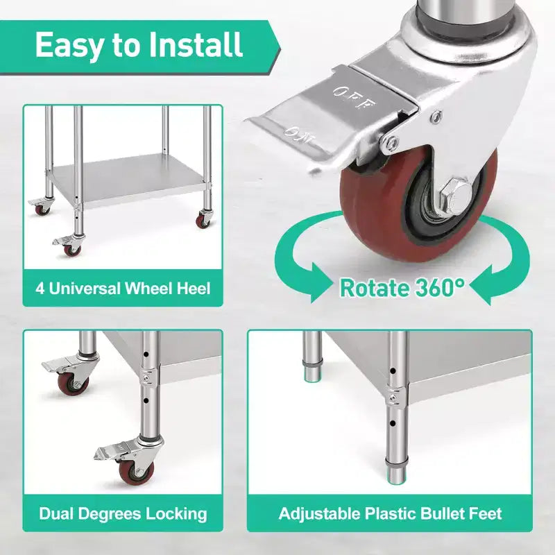 Stainless Steel Workbench - Durable, Rust-Resistant, Easy to Clean, Heavy Duty, Adjustable Height