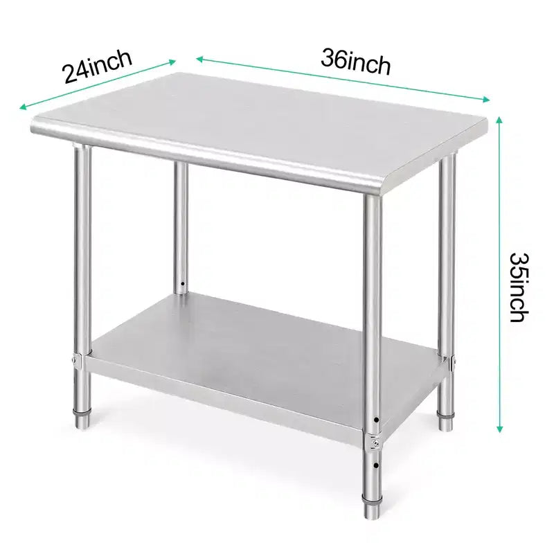Stainless Steel Workbench - Durable, Rust-Resistant, Easy to Clean, Heavy Duty, Adjustable Height
