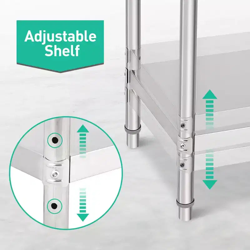Stainless Steel Workbench - Durable, Rust-Resistant, Easy to Clean, Heavy Duty, Adjustable Height