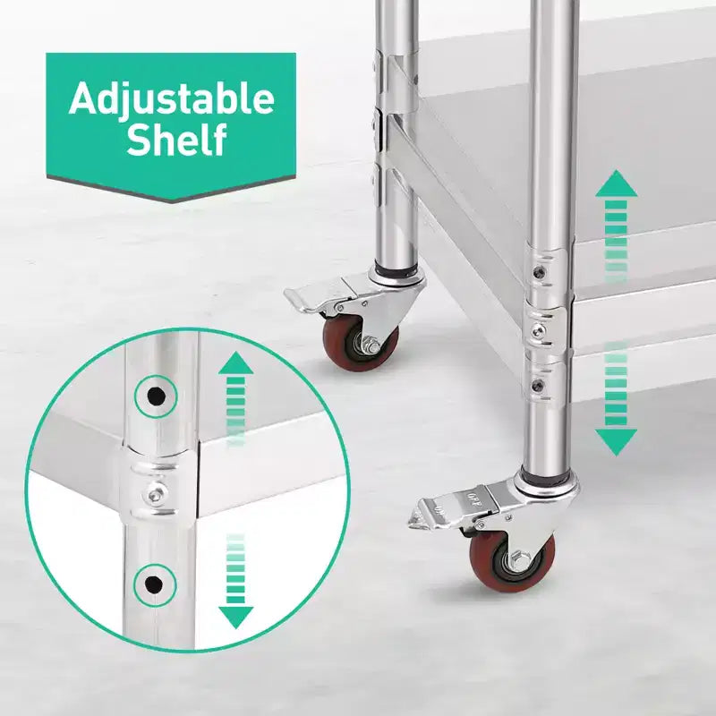 Stainless Steel Workbench - Durable, Rust-Resistant, Easy to Clean, Heavy Duty, Adjustable Height