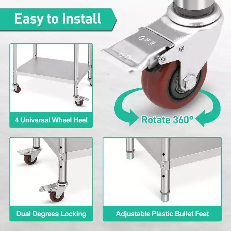Stainless Steel Workbench - Durable, Rust-Resistant, Easy to Clean, Heavy Duty, Adjustable Height