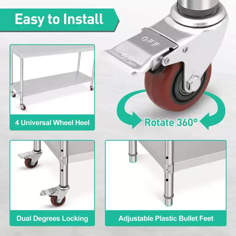 Stainless Steel Workbench - Durable, Rust-Resistant, Easy to Clean, Heavy Duty, Adjustable Height
