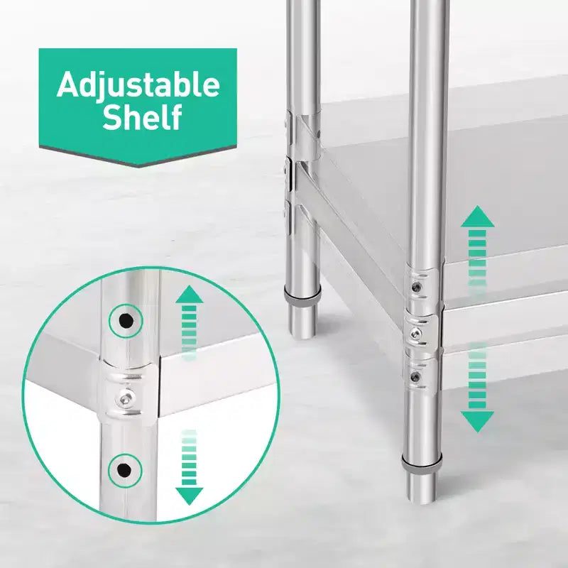 Stainless Steel Workbench - Durable, Rust-Resistant, Easy to Clean, Heavy Duty, Adjustable Height