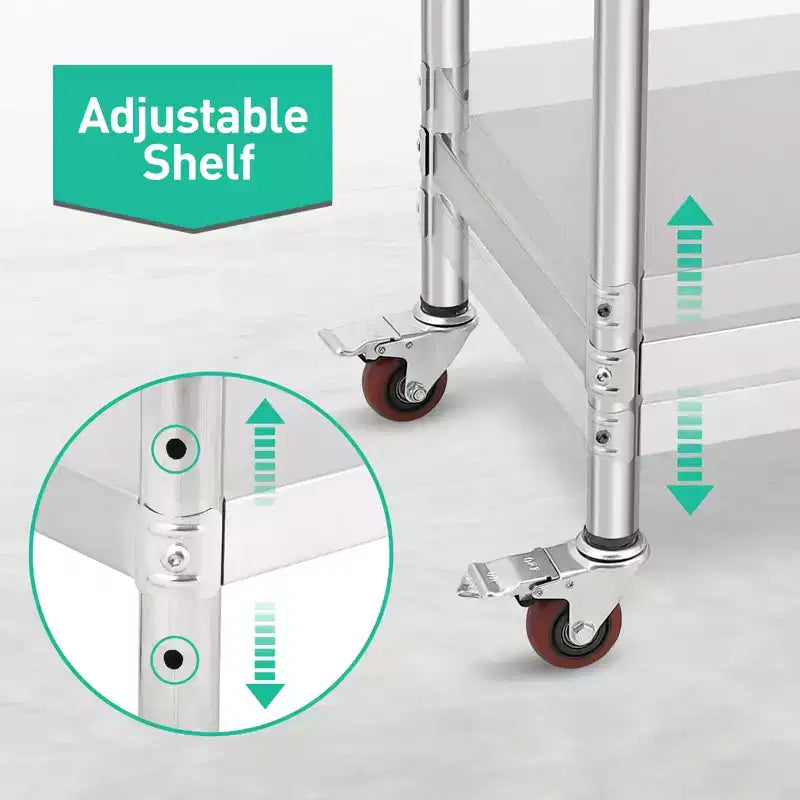 Stainless Steel Workbench - Durable, Rust-Resistant, Easy to Clean, Heavy Duty, Adjustable Height