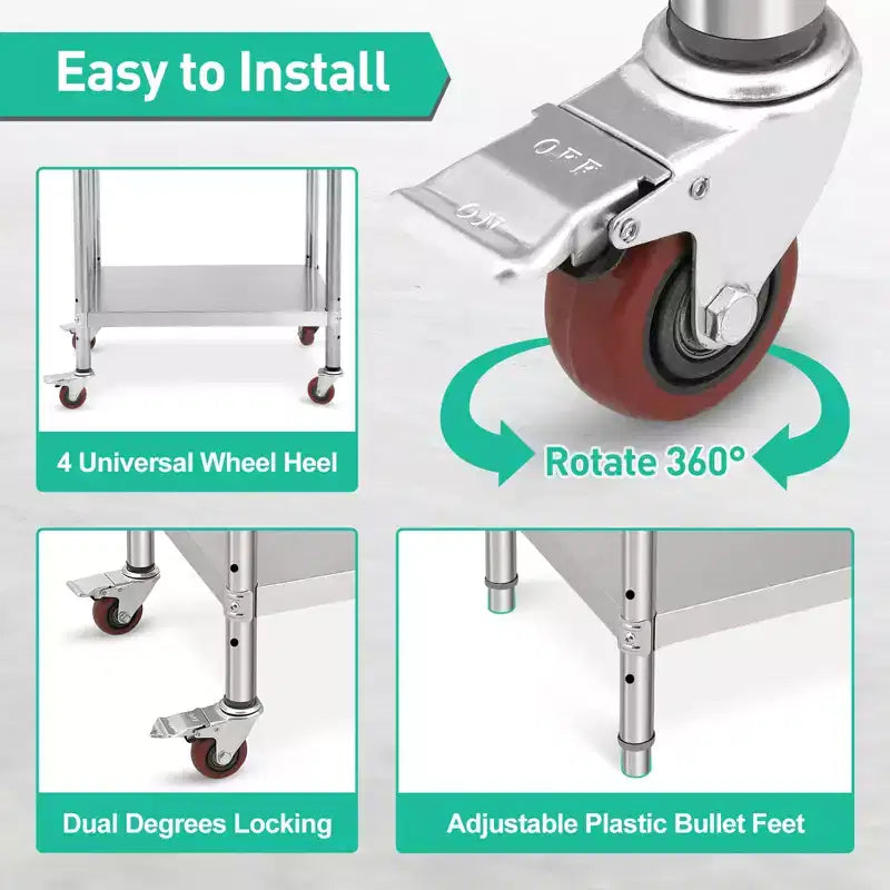 Stainless Steel Workbench - Durable, Rust-Resistant, Easy to Clean, Heavy Duty, Adjustable Height