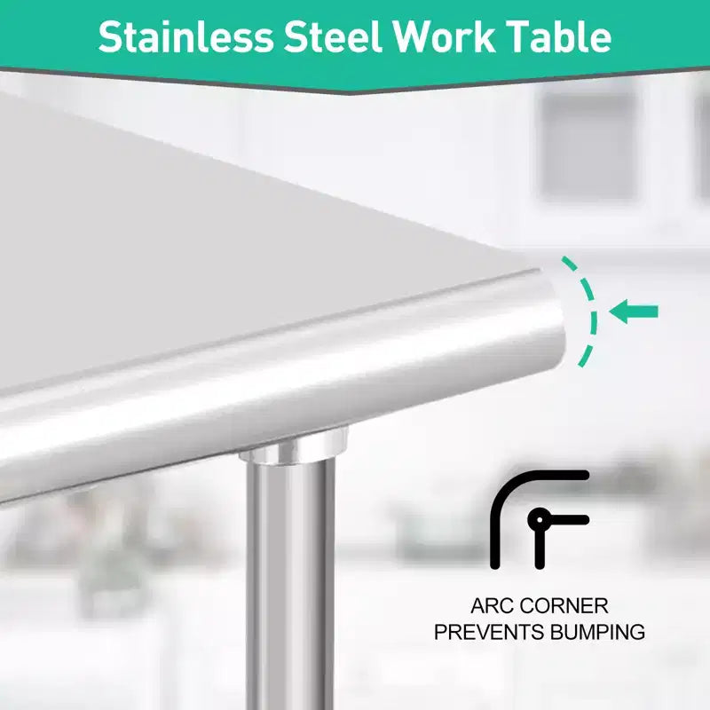 Stainless Steel Workbench - Durable, Rust-Resistant, Easy to Clean, Heavy Duty, Adjustable Height