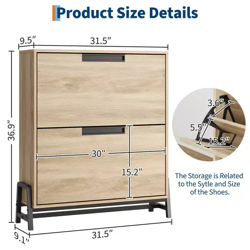 Shoe Storage Cabinet with 2 Flip Drawers - with Metal Legs, Adjustable Shelf, Narrow Shoe Rack Organizer for Entryway, Foyer, Hallway, Living Room