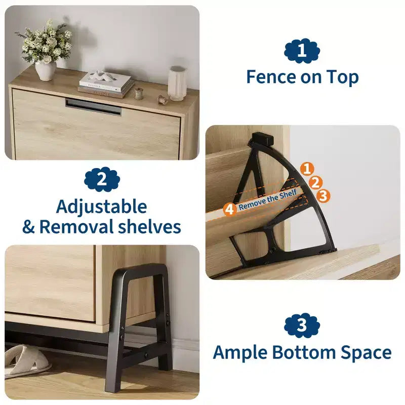 Shoe Storage Cabinet with 2 Flip Drawers - with Metal Legs, Adjustable Shelf, Narrow Shoe Rack Organizer for Entryway, Foyer, Hallway, Living Room