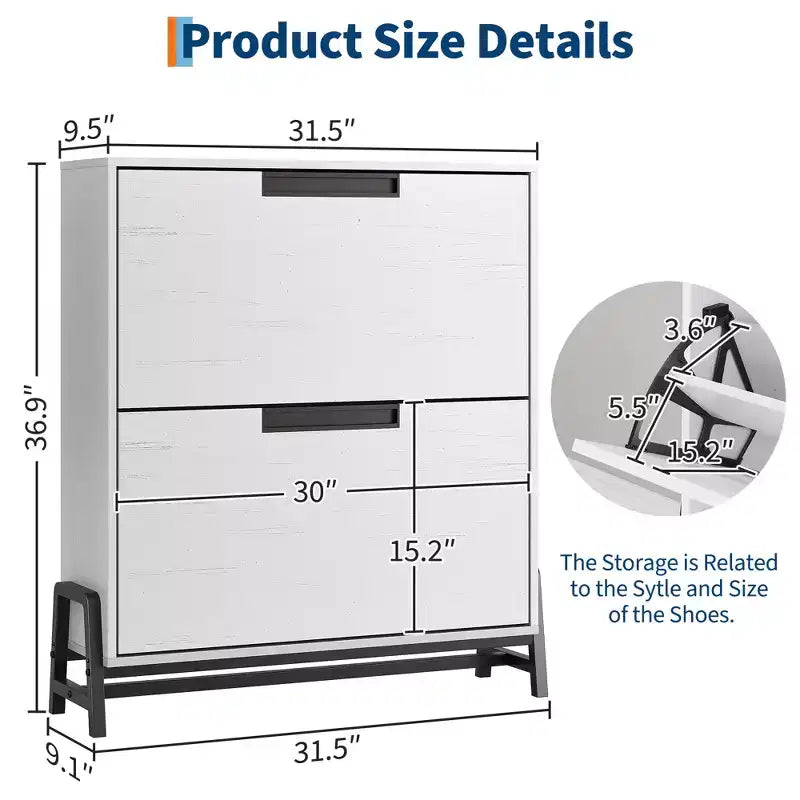 Shoe Storage Cabinet with 2 Flip Drawers - with Metal Legs, Adjustable Shelf, Narrow Shoe Rack Organizer for Entryway, Foyer, Hallway, Living Room