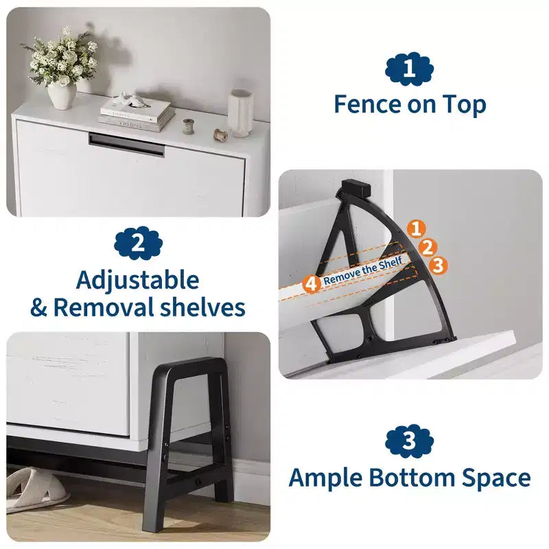 Shoe Storage Cabinet with 2 Flip Drawers - with Metal Legs, Adjustable Shelf, Narrow Shoe Rack Organizer for Entryway, Foyer, Hallway, Living Room