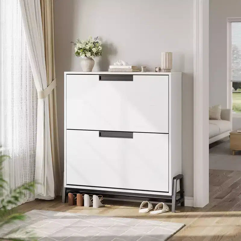 Shoe Storage Cabinet with 2 Flip Drawers - with Metal Legs, Adjustable Shelf, Narrow Shoe Rack Organizer for Entryway, Foyer, Hallway, Living Room