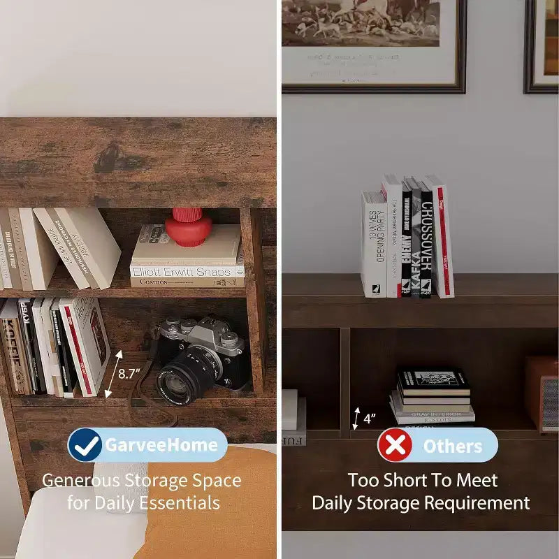 Lit de rangement vintage - Tête de lit bibliothèque et 4 tiroirs