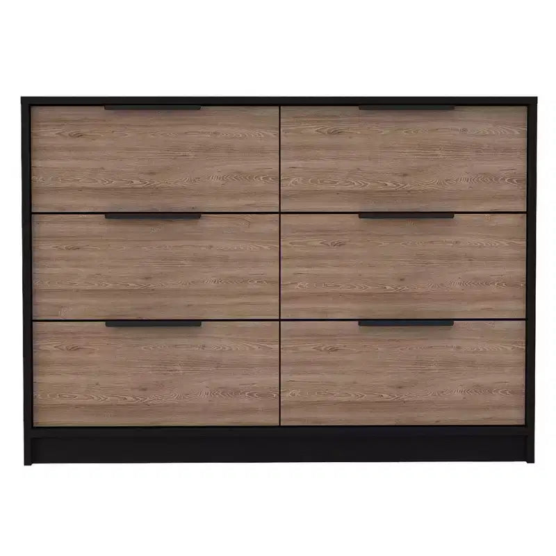 Modern 6-Drawer Dresser 2-Tone Storage with 4 Full-Extension Drawers & 2 Pull-Down Cabinets, Rectangle Bedroom Organizer