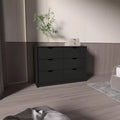 Modern 6-Drawer Dresser 2-Tone Storage with 4 Full-Extension Drawers & 2 Pull-Down Cabinets, Rectangle Bedroom Organizer