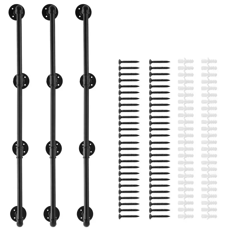 VEVOR Industrial Pipe Shelf, 4 Tier 3PCS, 11.8in Applicable Board Width Wall-Mount Floating Rustic Wood Shelves Bracket Bookshelf, Black