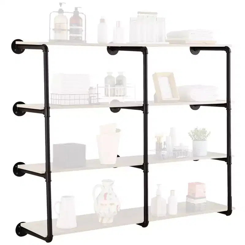 Industrial Pipe Shelf, 4 Tier 3PCS, 11.8in Applicable Board Width Wall-Mount Floating Rustic Wood Shelves Bracket Bookshelf, Black