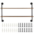 VEVOR Industrial Pipe Shelf, 2 Tier 48x 9.84in, Wall-Mount Floating Rustic Wood Shelves Bracket Display Bookshelf, Black