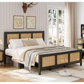 Rattan Bed Frame with Headboard & Footboard, Noise-Free Metal Platform, No Box Spring Needed, Easy Assembly