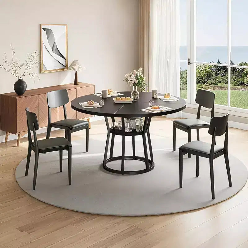 47 Inch Round Dining Table, Farmhouse Dining Room Circle Dinner Table, Metal Legs, for Kitchen, Living Room, Dining Room