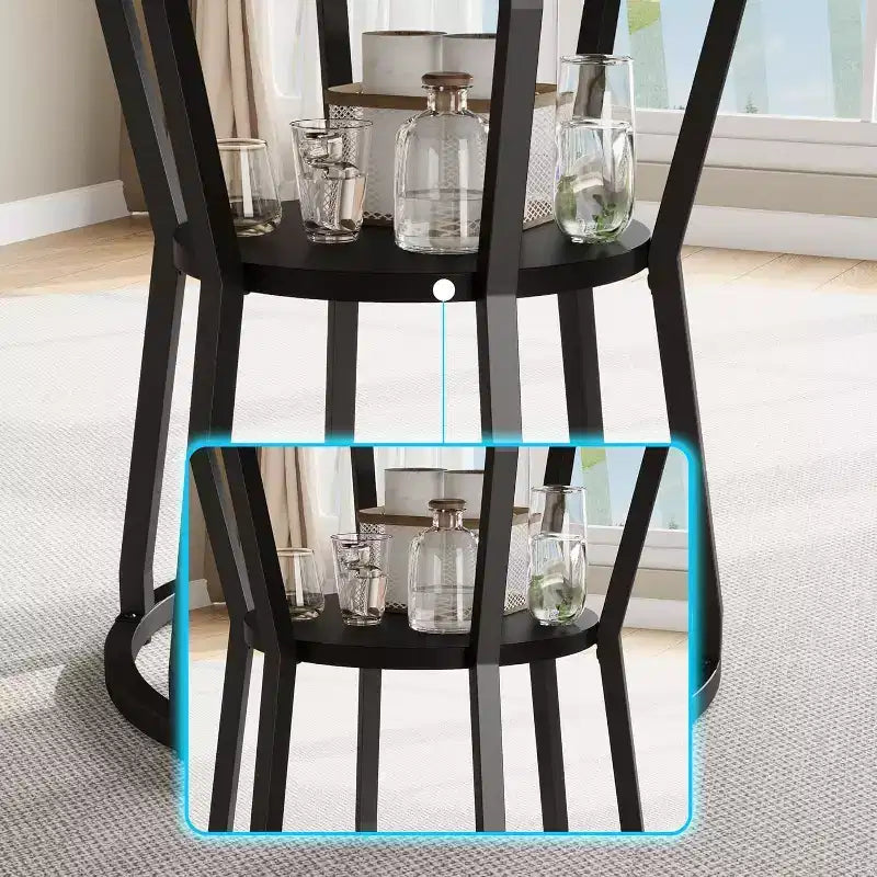 47 Inch Round Dining Table, Farmhouse Dining Room Circle Dinner Table, Metal Legs, for Kitchen, Living Room, Dining Room