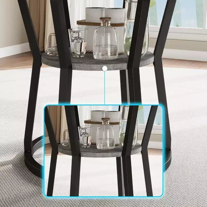 47 Inch Round Dining Table, Farmhouse Dining Room Circle Dinner Table, Metal Legs, for Kitchen, Living Room, Dining Room
