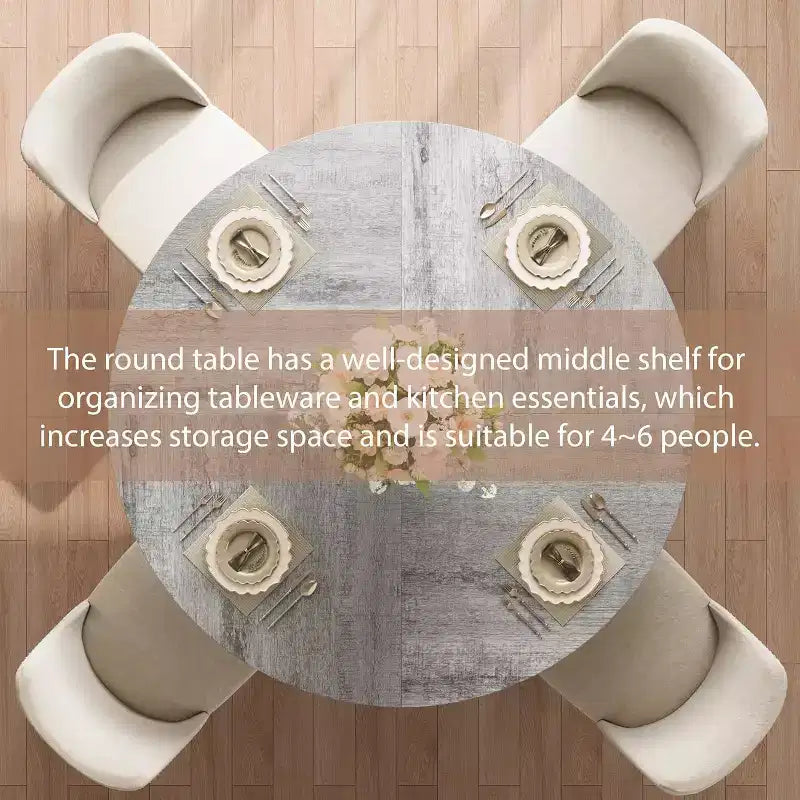 47 Inch Round Dining Table, Farmhouse Dining Room Circle Dinner Table, Metal Legs, for Kitchen, Living Room, Dining Room