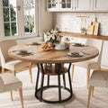 47 Inch Round Dining Table, Farmhouse Dining Room Circle Dinner Table, Metal Legs, for Kitchen, Living Room, Dining Room