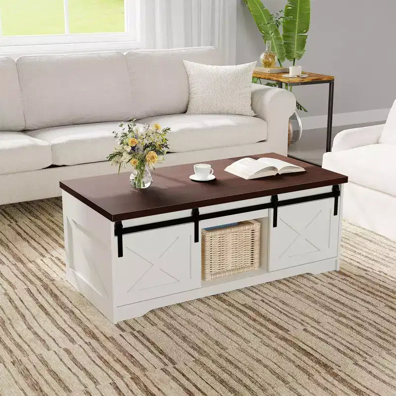 Farmhouse Lift Top Coffee Table, Modern Design, Durable Construction, Spacious Surface, for Living Room Office